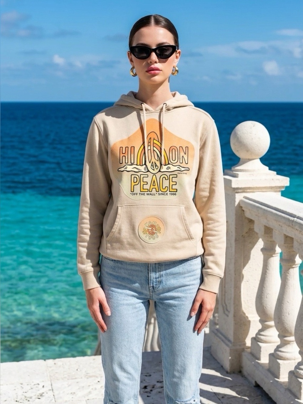 VANS "HIGH ON PEACE" UPCYCLED HOODIE SWEATSHIRT w/Front Pocket